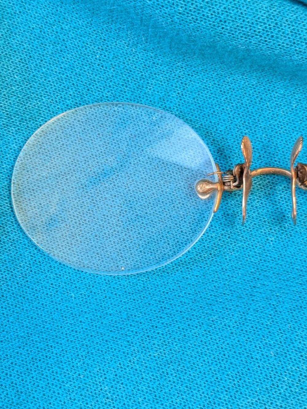 1900s Victorian Gold Filled Pince-Nez Rimless Glasses Chain Clip and Case - Picture 8 of 12
